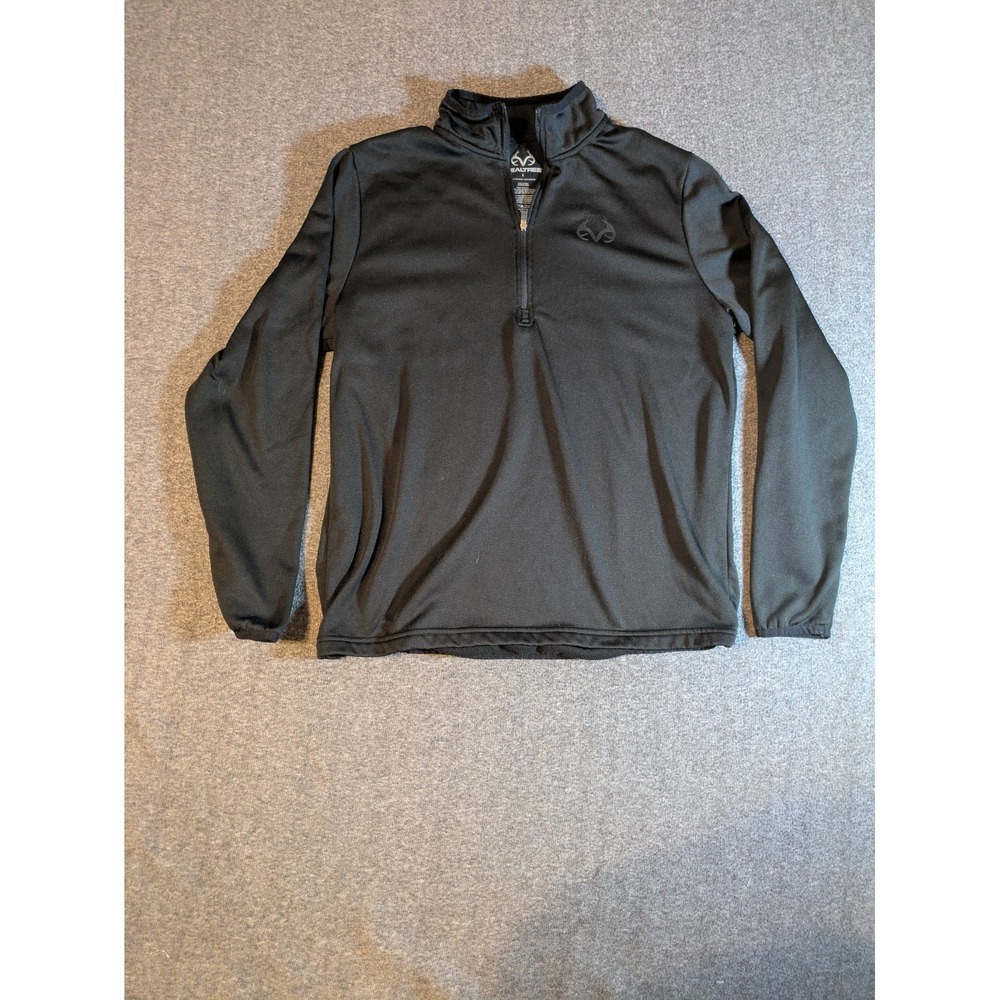 Real‎ Tree Sweater Mens Large Long Sleeve Mock Neck 1/4 Zip Pullover Black